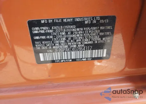 2013 Subaru Xv Crosstrek 2.0I Limited из США, поврежденный, VIN JF2GPAKC4D2864312